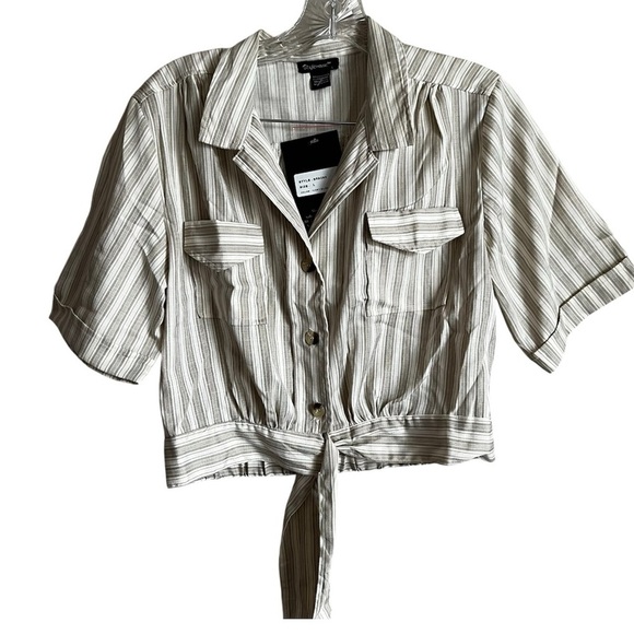 NWT Style House Safari Striped Tie Front Crop Top Blouse - Picture 1 of 7